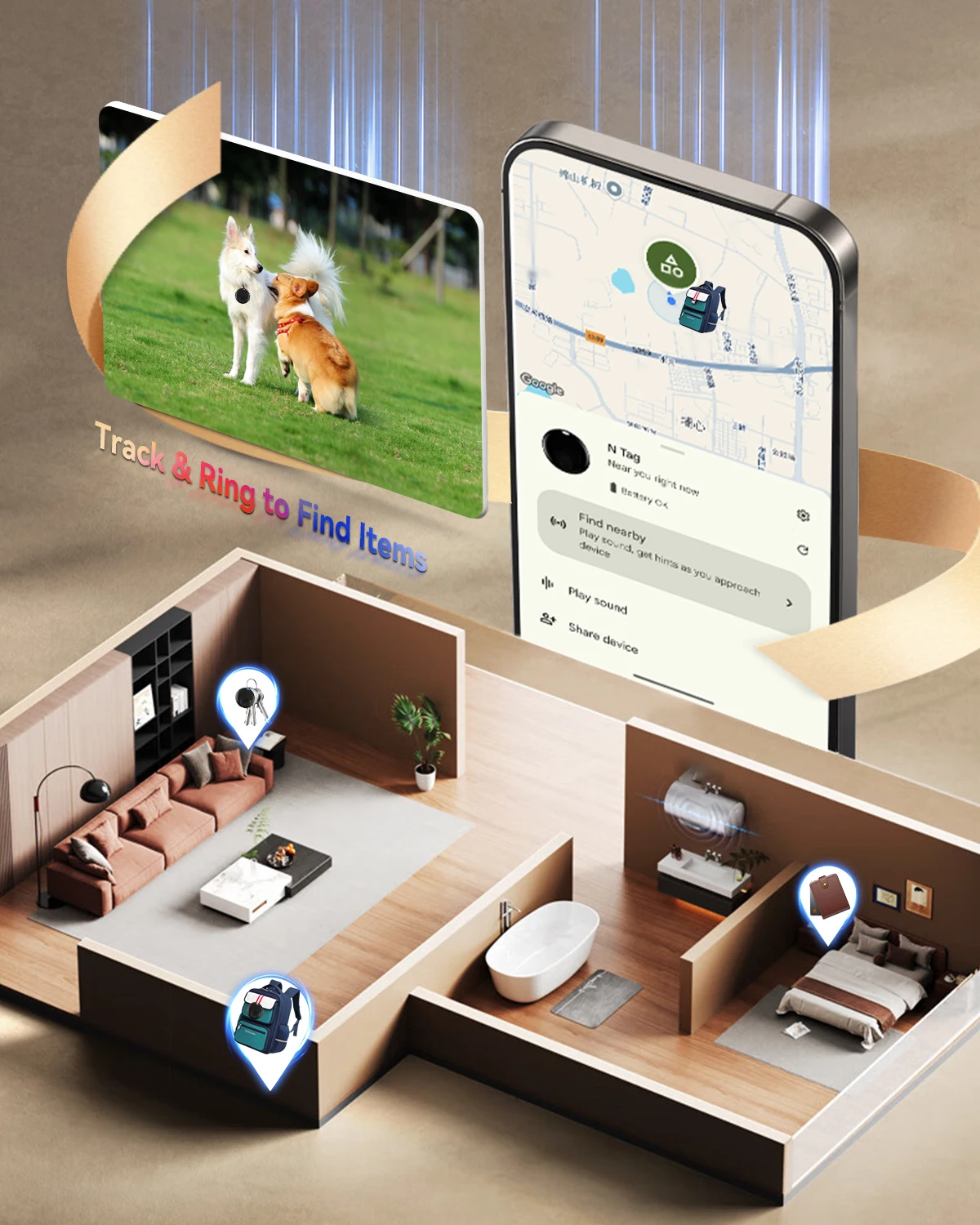 Фото Bluetooth-трекер для Android — смарт-теги 1/2/4, работает с устройством Google Find My, локатором для ключей, кошельком, багажем №2