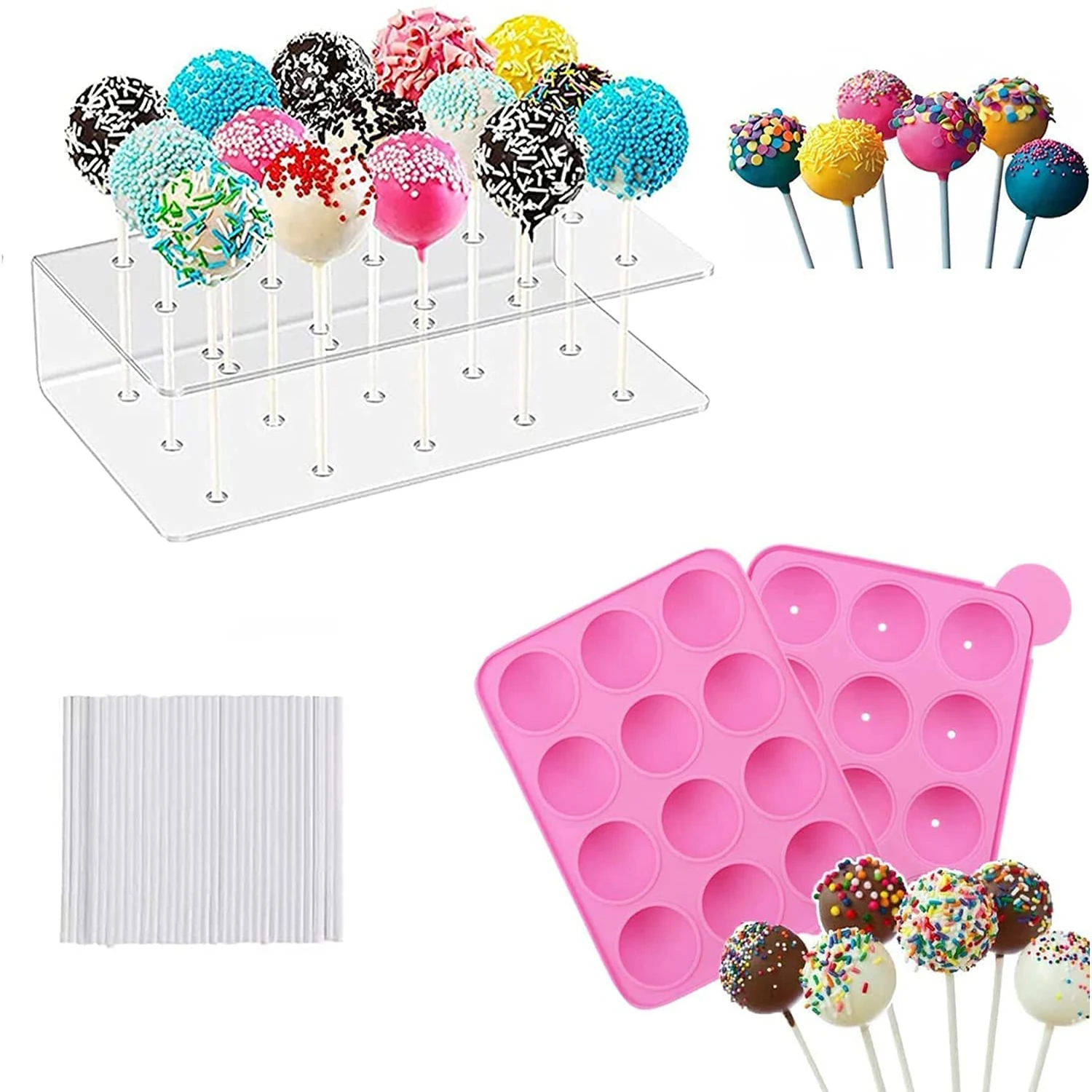 

Silicone Cake Pop Mold Set, Lollipop Maker Kit for Diy Cookie Baking Mould Hard Candy Chocolate Sugarcraft Making Supplies Tools