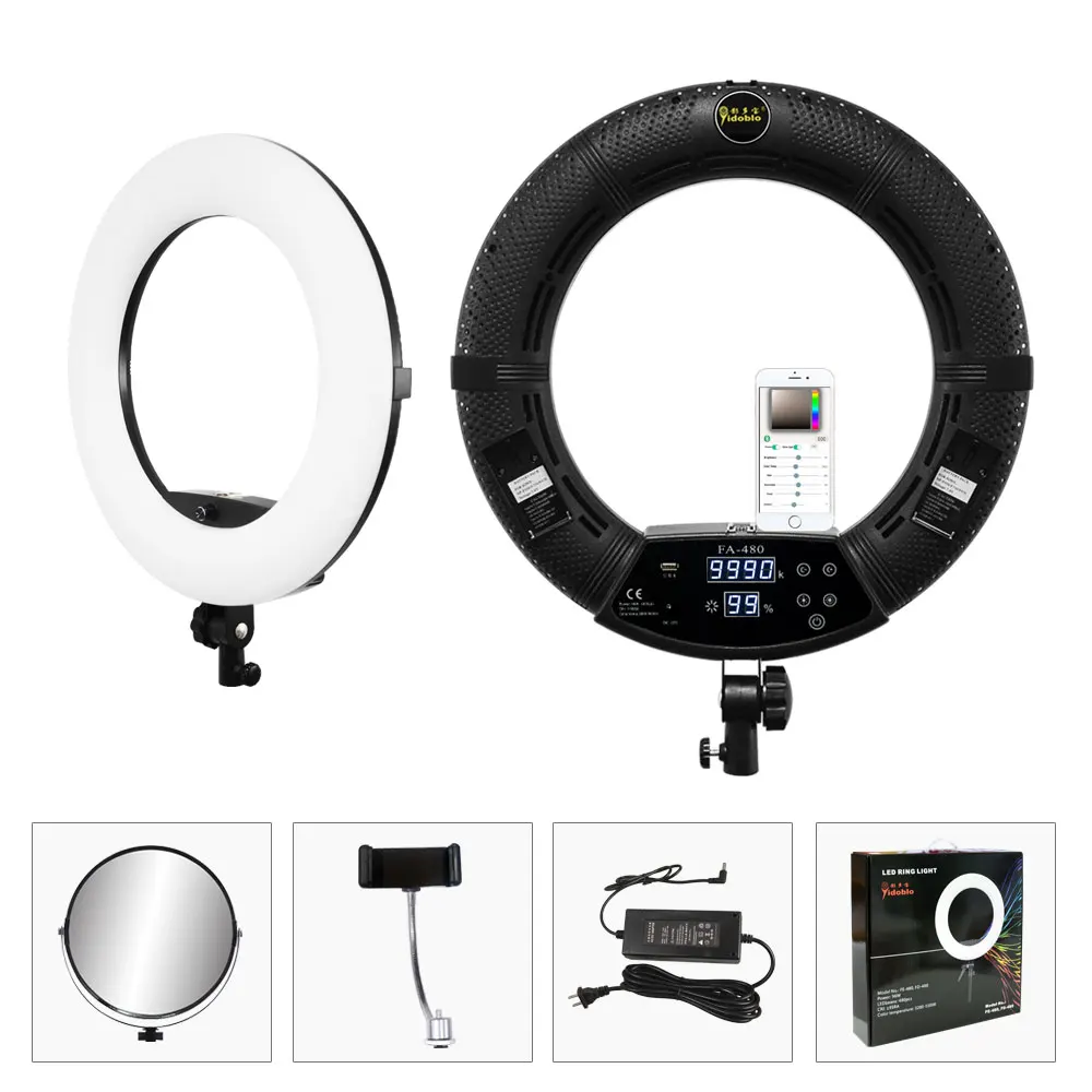 

Yidoblo FA-480 BLUETOOTH APP Control Ring Light Touch Screen 480PCS LED Makeup Photography Ring Lamp Dimmable 2800K-9900K