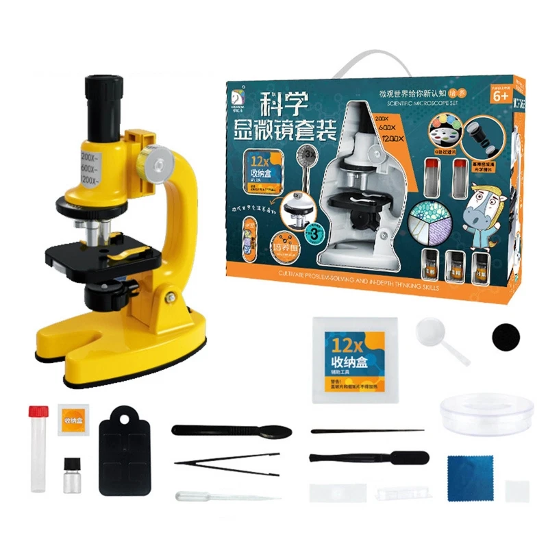 

Electric Microscope Biological Toy w/ 200X-600X-1200X Magnifier Sampling Tool Teens Science Teaching Optical Len Toys QX2D