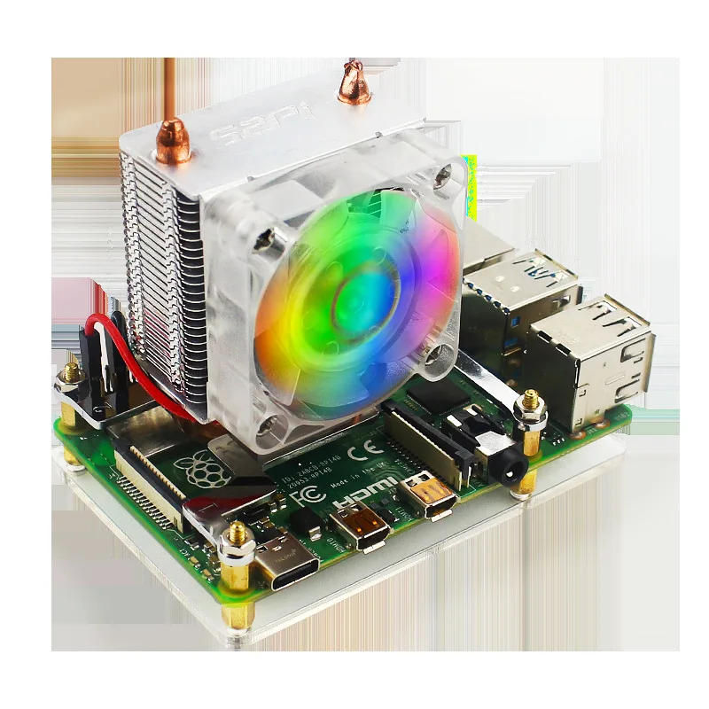 Радиатор для ЦП Raspberry Pi pi4B 3B + RBP вентилятор с блестящим переходом цветов тепловая