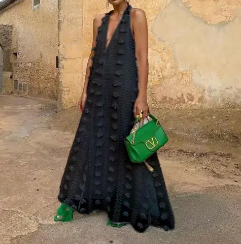 

Summer Dresses for Women 2023 Casual Fashion Solid Color Hanging Neck Deep V-Neck Large Swing Strap Women's Dress Elegant Dress
