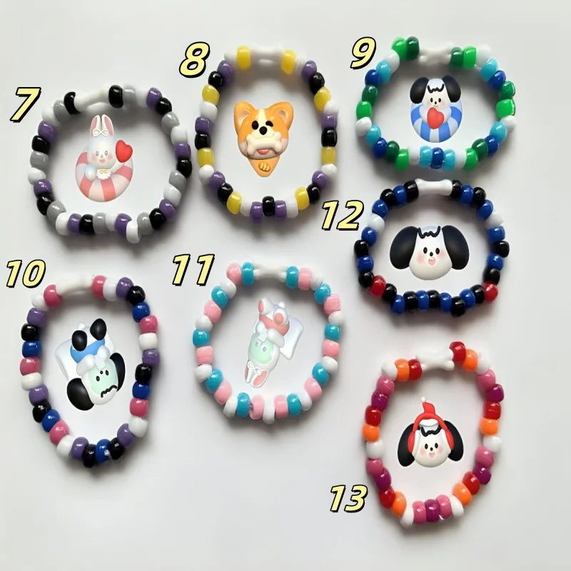 Фото Пара разноцветных радужных браслетов Kandi Y2K — милый шарм из кости, подарок любителю собак, праздничный подарок Qixi №4