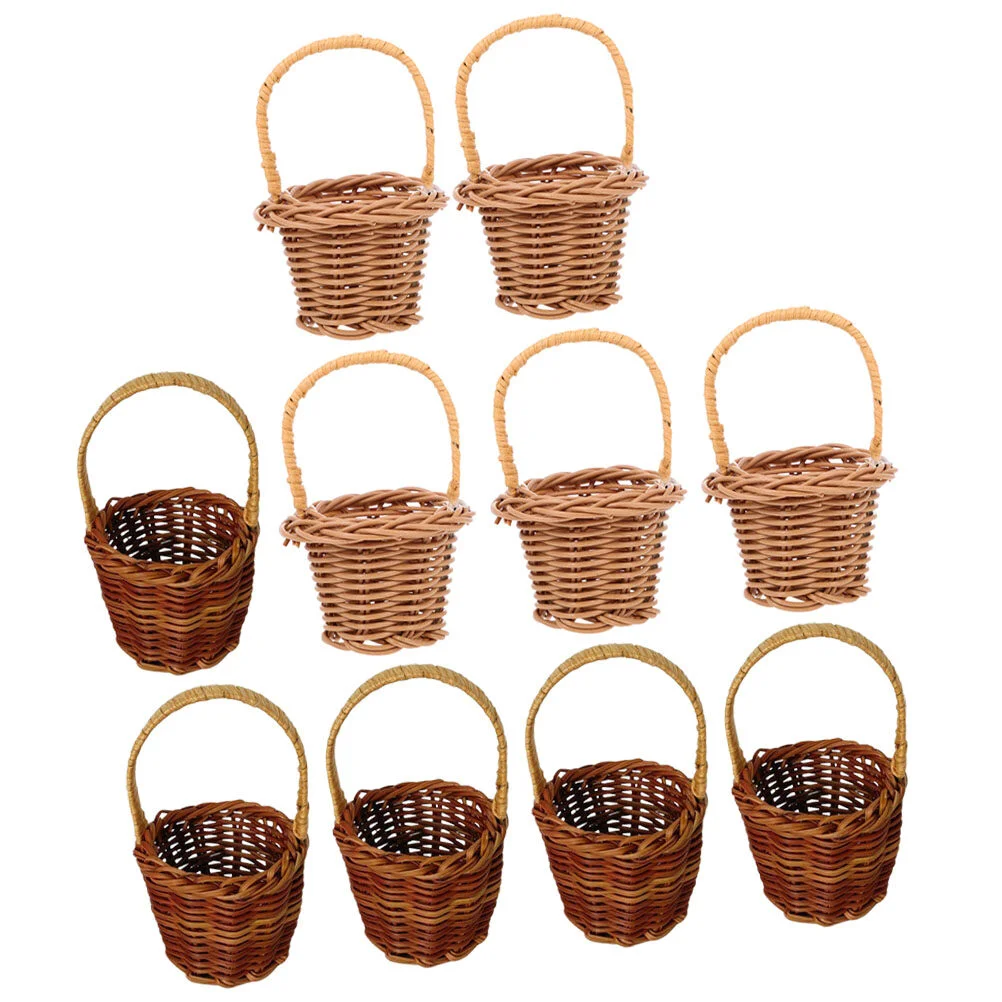 

10 Pcs Wedding Decor Toy Basket Woven With Handles Small Gift Mini Craft Rattan Flower Tiny Baskets