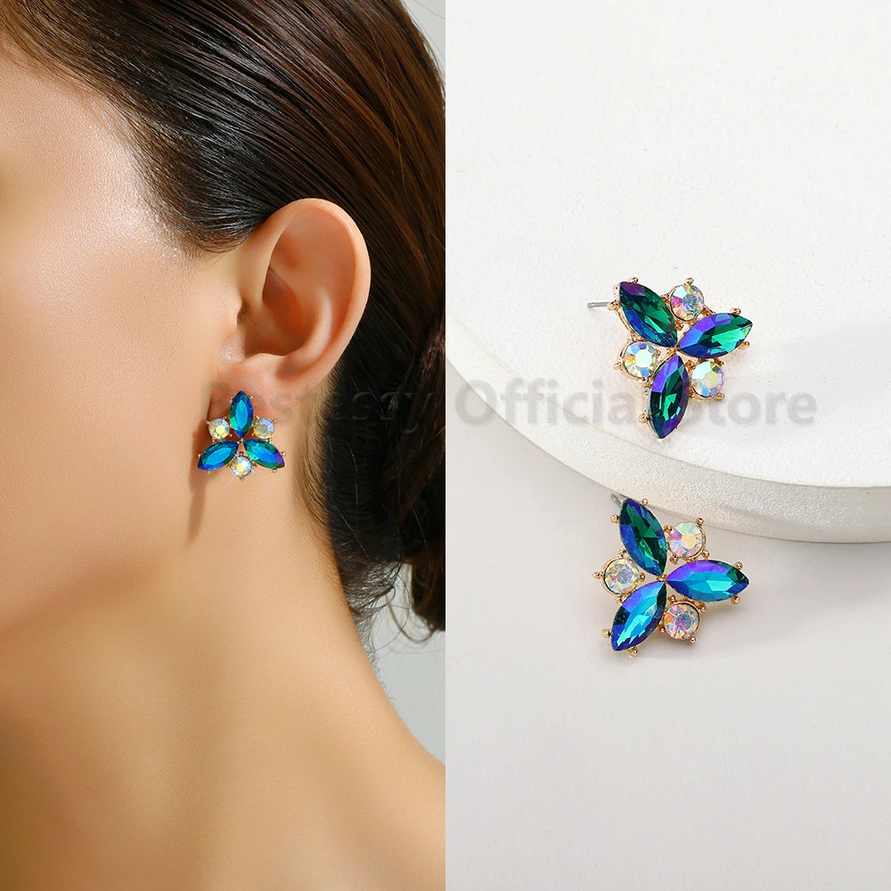 Корейские модные блестящие треугольные серьги-гвоздики из хрустального стекла