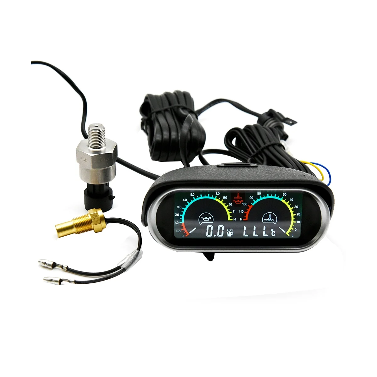 

2 IN 1 LCD Universal Car Horizontal Water Temp Gauge + Oil Pressure Gauge 1/8NPT Water Temp Adapter for 10mm Sensor