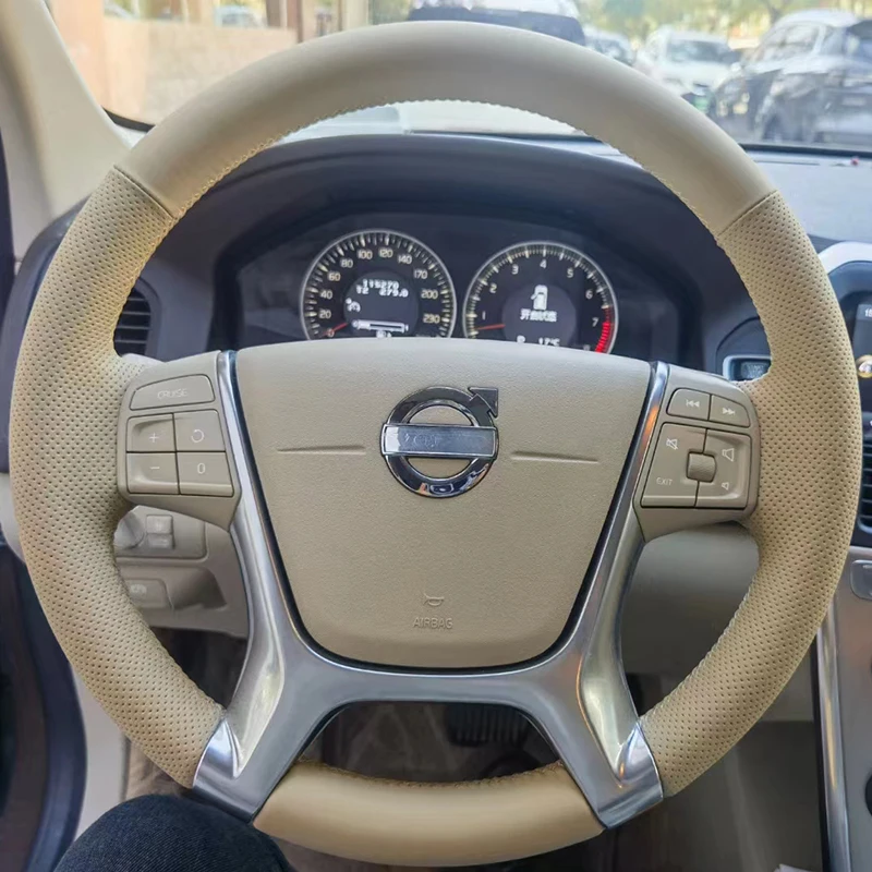 Сшитый вручную износостойкий нескользящий чехол на руль из натуральной кожи для Volvo S80 2010 XC70 2011 XC60 2010-2013