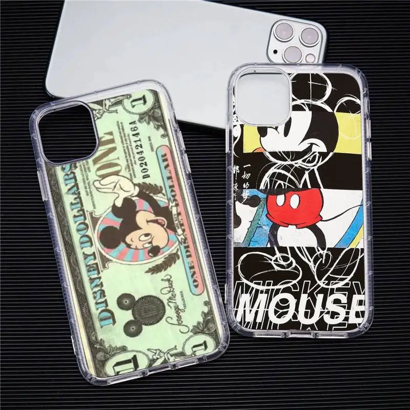 

Cartoon Mickey Mouse Funny Phone Case For iphone 13 12 11 Pro Max Mini XS 8 7 Plus X SE 2020 XR Transparent Soft Cover