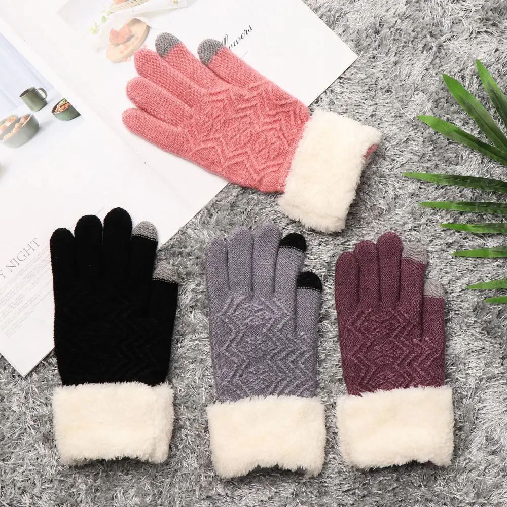 

Full Finger Warm Knit Mittens Fashion Thicken Soft Touch Screen Plus Velvet Knitted Gloves Hand Warmer Men Women Gloves