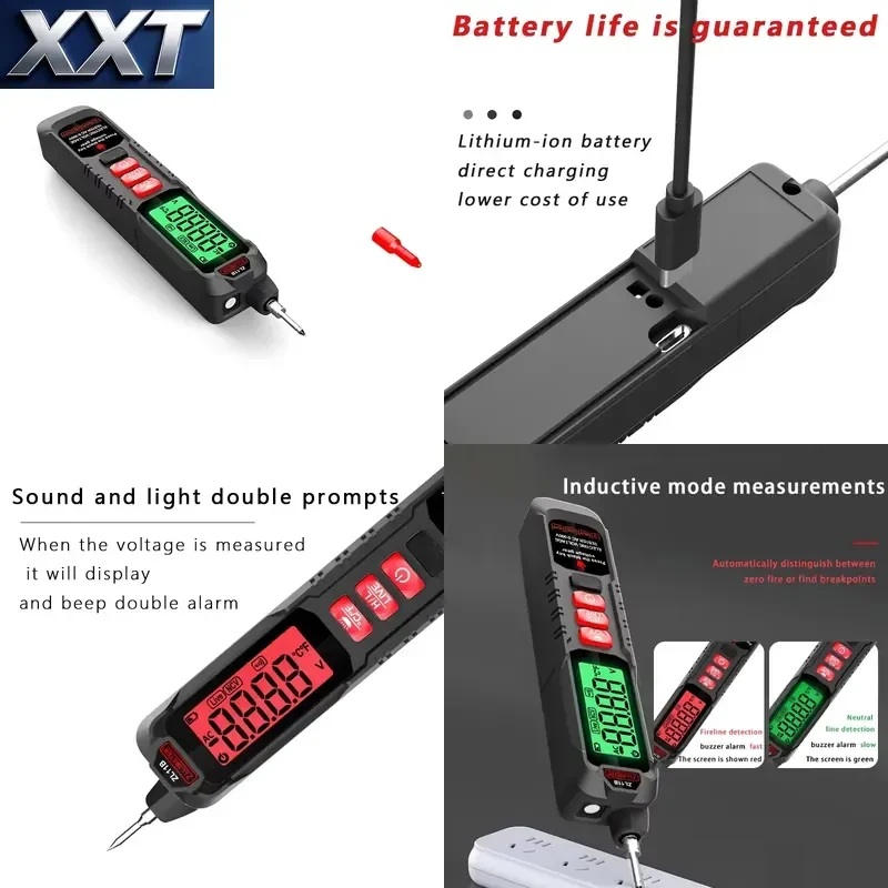 Фото Тестер напряжения XXT Red (12-1000В) с голосовым оповещением, бесконтактный измеритель тока и напряжения №1