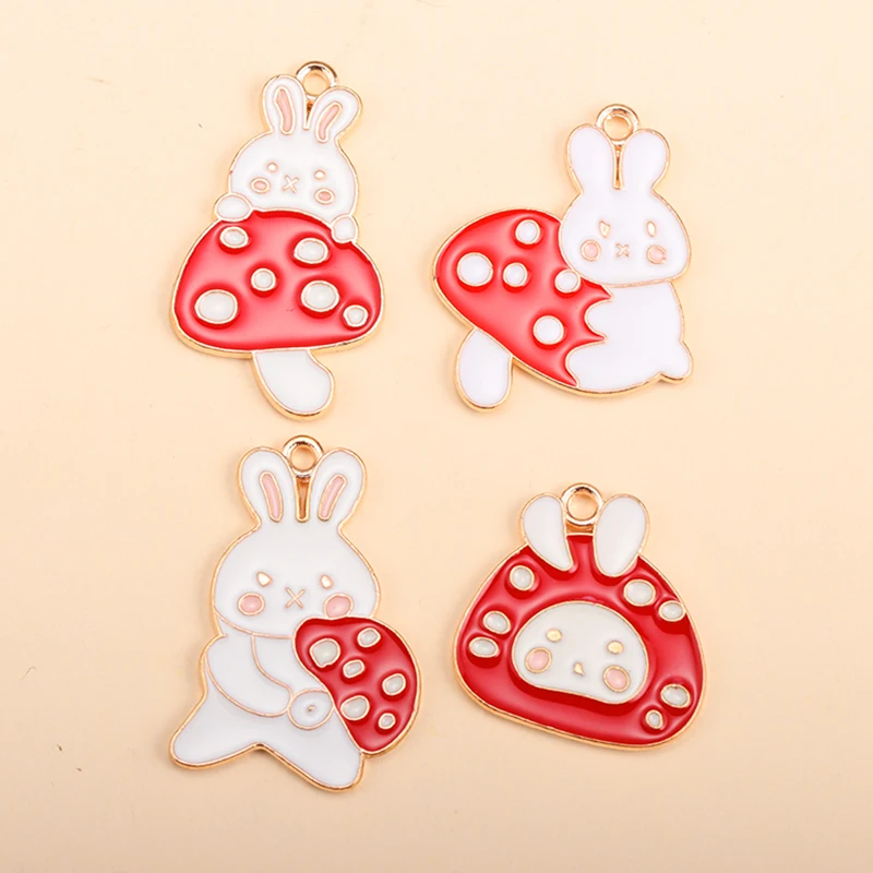 

10Pcs Enamel Mushroom Rabbit Charm for Jewelry Making Kawaii Animal Necklace Pendant Keychain Phone Diy Craft Accessories