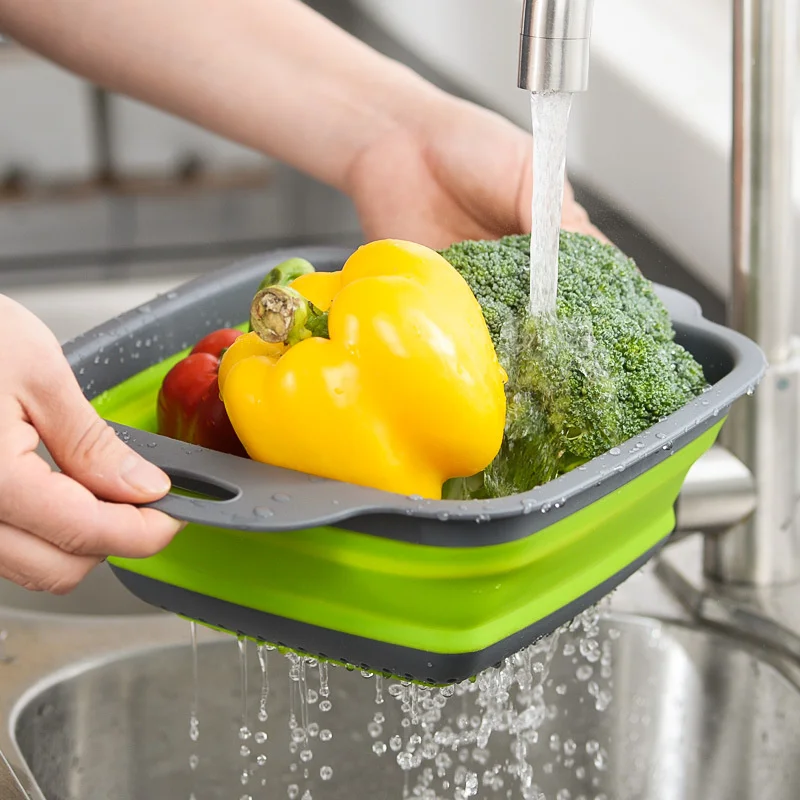 

[Must rob]Silicone shrinking and storing drain basket Home creative vegetable washing basket Kitchen vegetable washing basket
