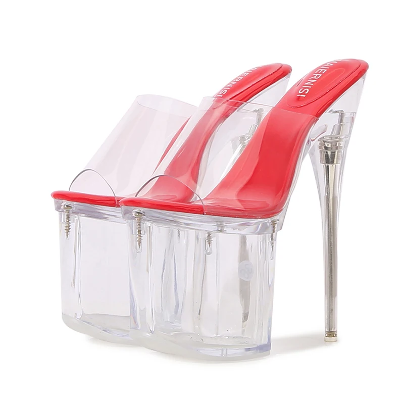 

Women 19cm High Heels 9cm Platform Sandals Slipper Lady Crystal Clear Gladiator Transparent Catwalk Nightclub Shoes Plus Size