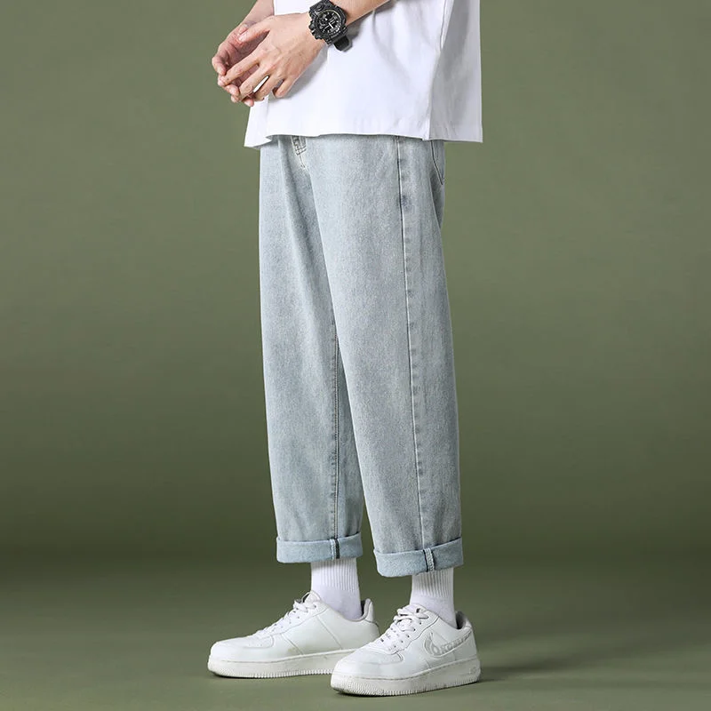 Jeans Men's Straight Solid Color Cropped Pants Loose Casual Streetwear Tidal Current Spring And Summer New Arrivals Hot Sale