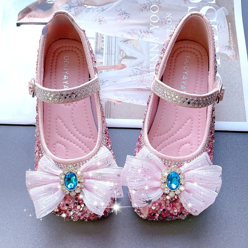 Girls' Princess Shoes 2022 Spring And Autumn New Children's Foreign Style Bow Leather Shoes Little Girls Rhinestone Single Shoes