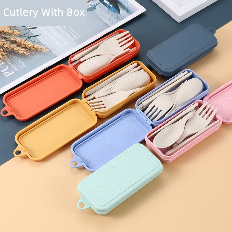 

Столовые приборы из пшеничной соломы, семейный набор столовых приборов, съемная посуда, обеденная посуда с коробкой, портативные кухонные п...