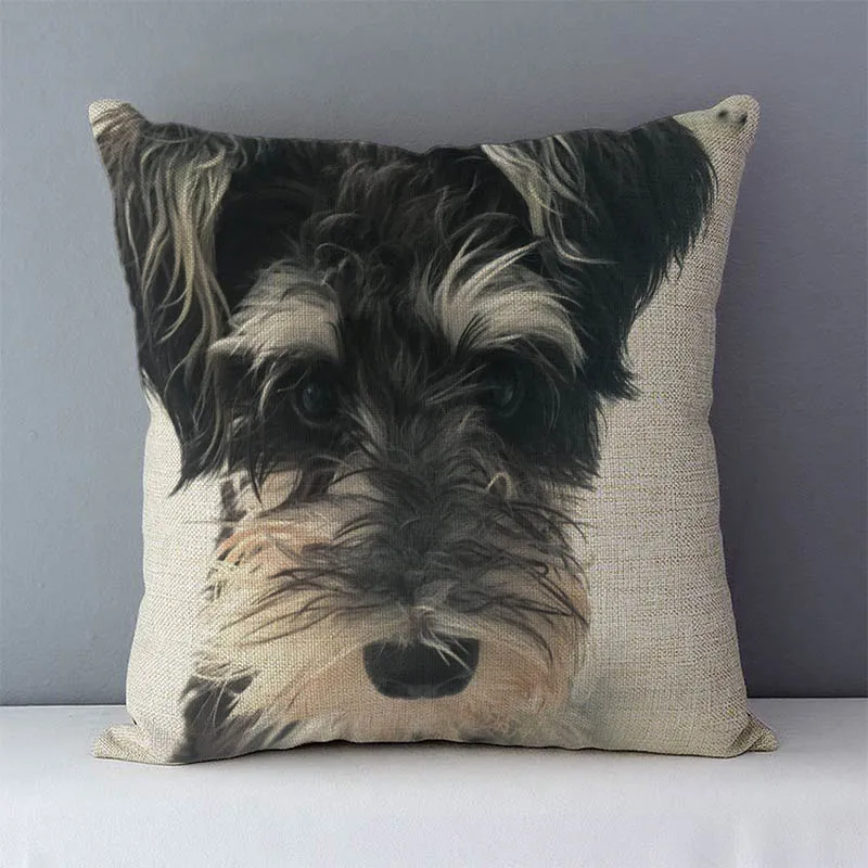 

Cute Dog Schnauzer Cushion Cover 45*45cm Home Decorative Pillowcase Throw Pillow Covers For Sofa Seat Back Cushions Flax Linen