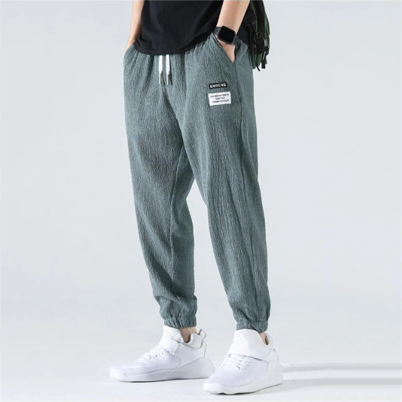 

Harem Pants Jogging Pants Homme Waist Size Pantalon Men Comfort Ankle-length Summer Silk Big Sarouel Trousers Elastic Loose Ice