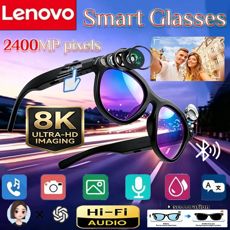 Фото Умные очки Lenovo 8K 2400MP с ИИ, фотосъемкой, видеопереводом, Bluetooth, записью разговоров, прослушиванием музыки. №1
