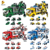 city fire police engineering military deformation trucks machine building block 6 small car constructors kit toy for boy kids