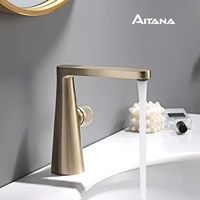 light luxury brass bathroom faucet hotel brushed gold wash basin hot and cold faucet knob switch