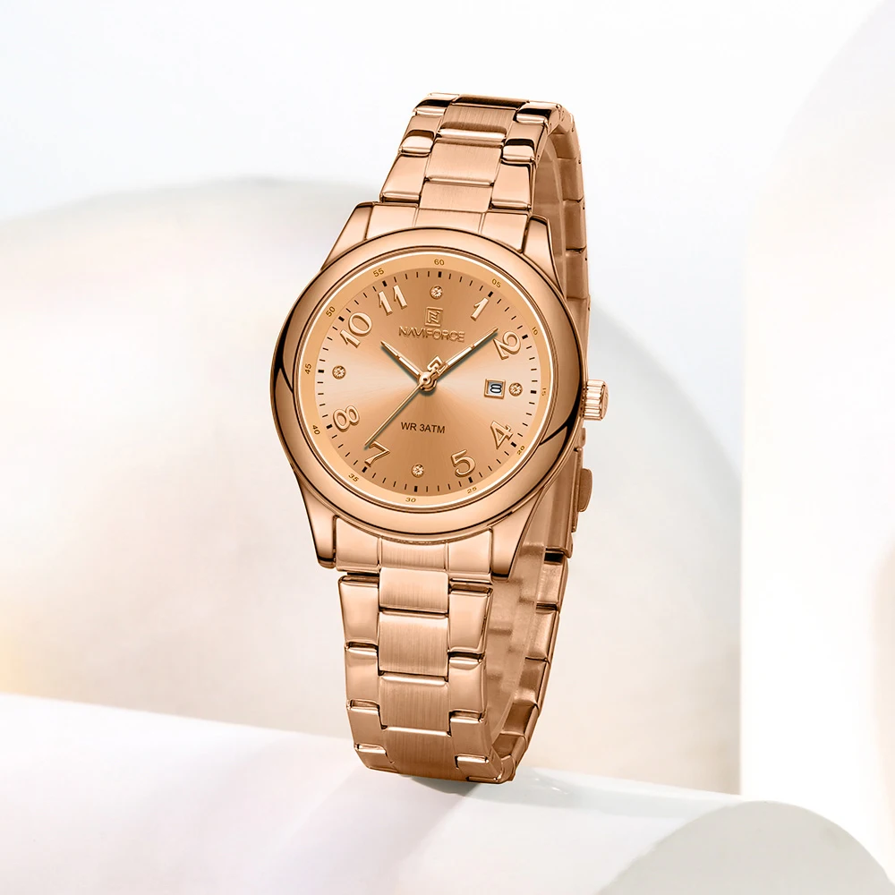 NAVIFORCE Роскошные часы для женщин водонепроницаемые светящиеся из нержавеющей