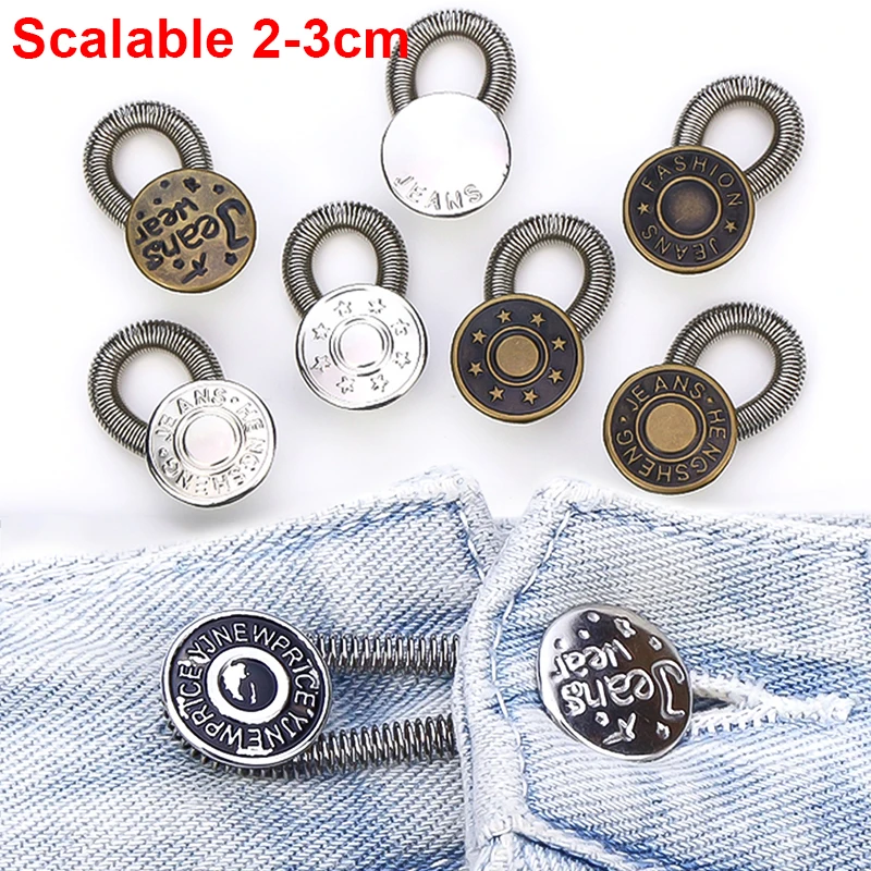 

5PCS Spring Metal Button Extender for Pants Jeans Magic Scalable Free Sewing Adjustable Waist Expand Buckle Waistband Expanders