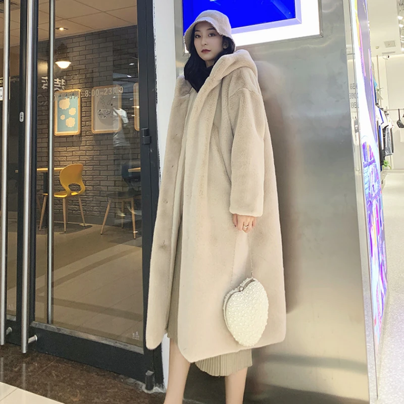 Winter Women's Faux Fur Coat Oversized Super Hot Coats Parkas Thickened Long Hooded Faux-fur Jacket Loose New