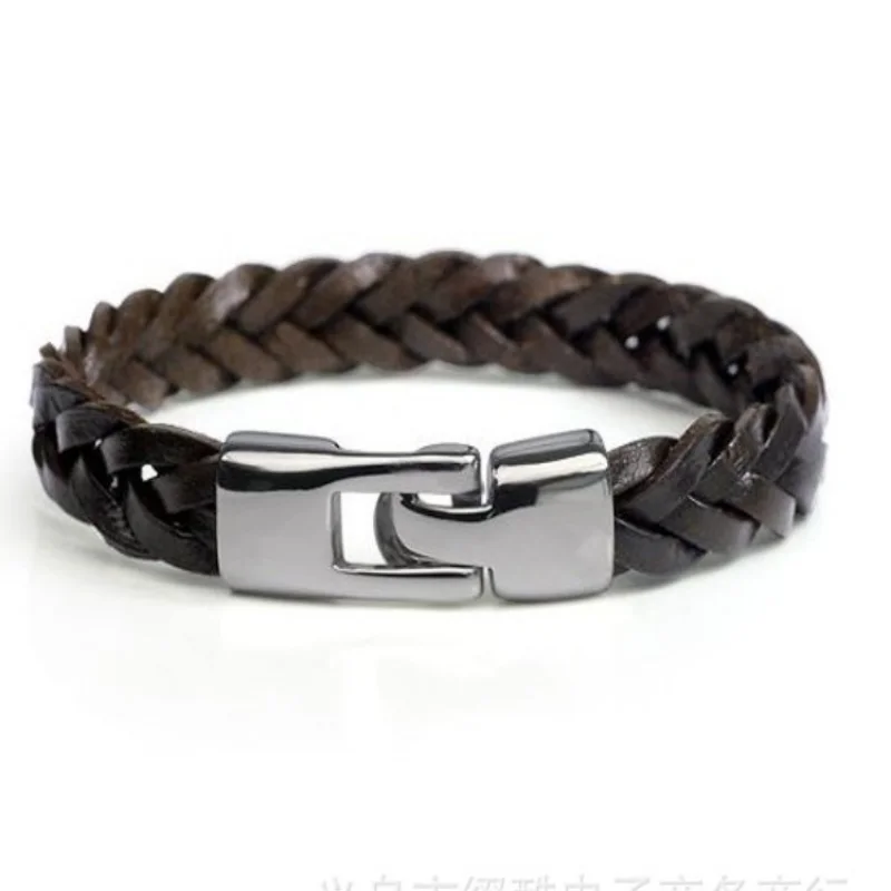 

Men's Leather Bracelet European and American Alloy Vintage Hand-woven Leather Rope Brown Bracelet Jewelry Men Cuff Bracelet