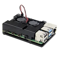 for raspberry pi 43 aluminum case with dual cooling fan metal shell black enclosure for rpi raspberry pi 4b3b3b