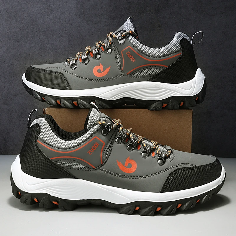 Hiking Shoes Men Fashion Sneakers Lace Up Mountain Boots Non-slip Outdoors Leather Tactical Boots Shoes for Trekking Hunting