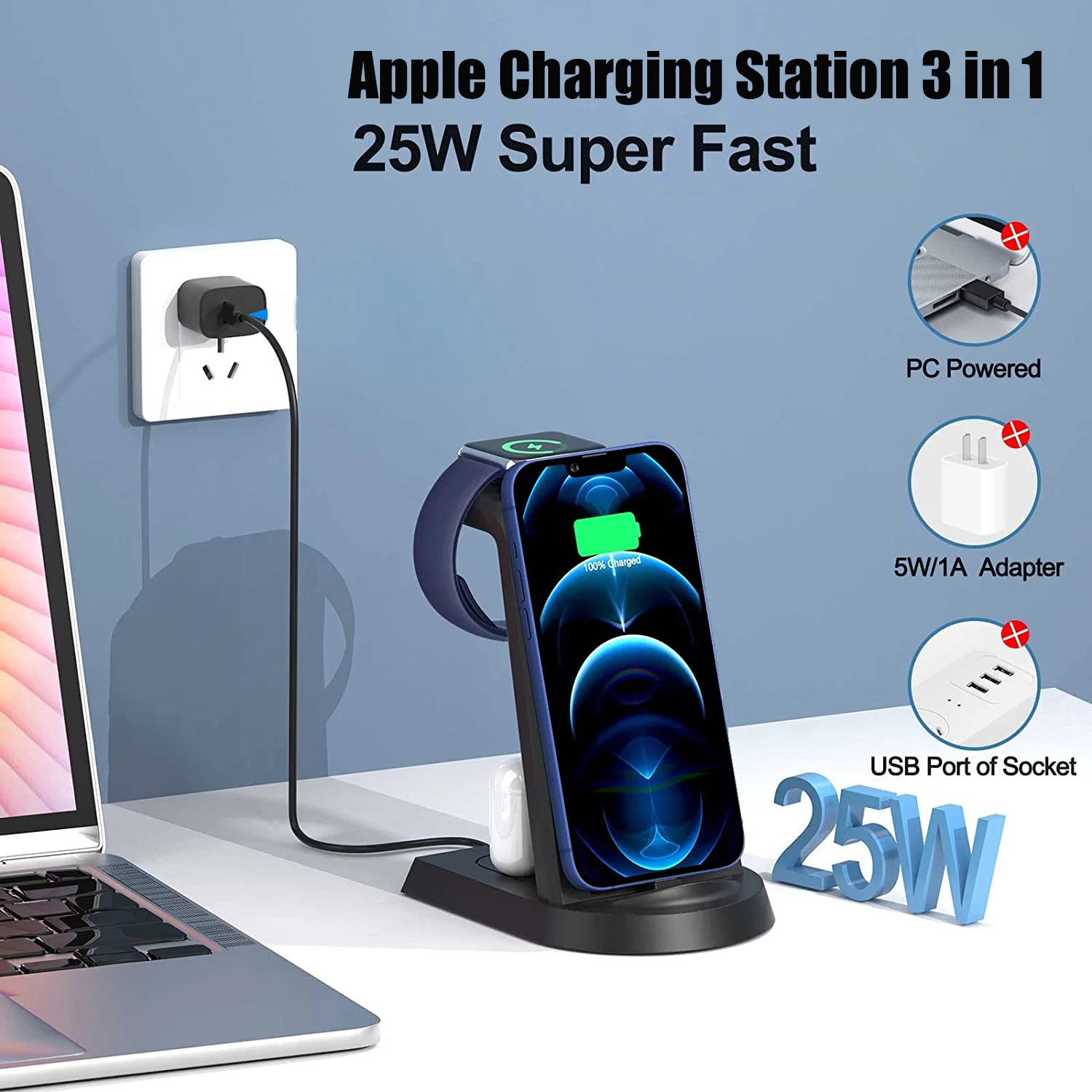 

3 in 1 Apple Station 25W Super Fast Charging Dock Stand for iPhone 13 Pro Max 12 11 14 Plus X Max XS XR 8 7 6s 6 AirPods iWatch
