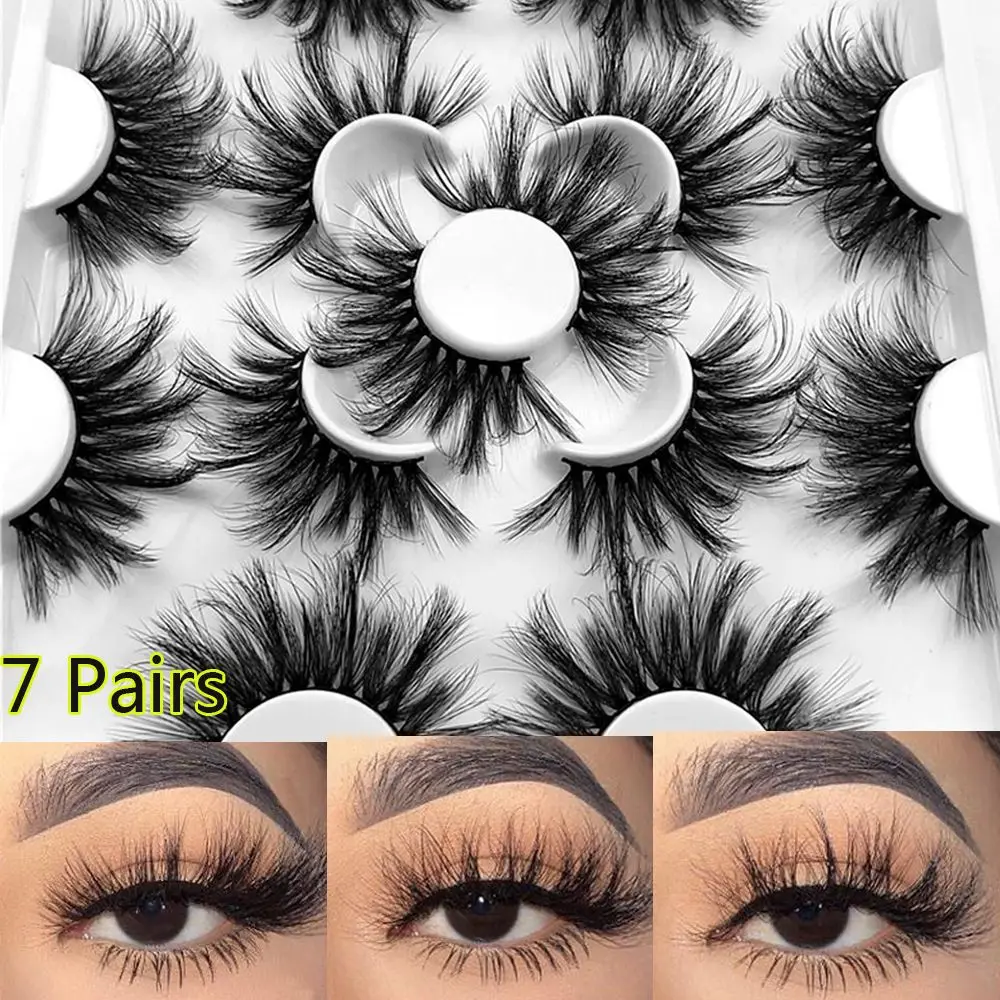 

7 Pairs 3D Mink False Eyelashes 25mm Lash Dramatic Long Wispy Fluffy Hair Cruelty-free Lash Extension Handmade Eye Makeup Tools