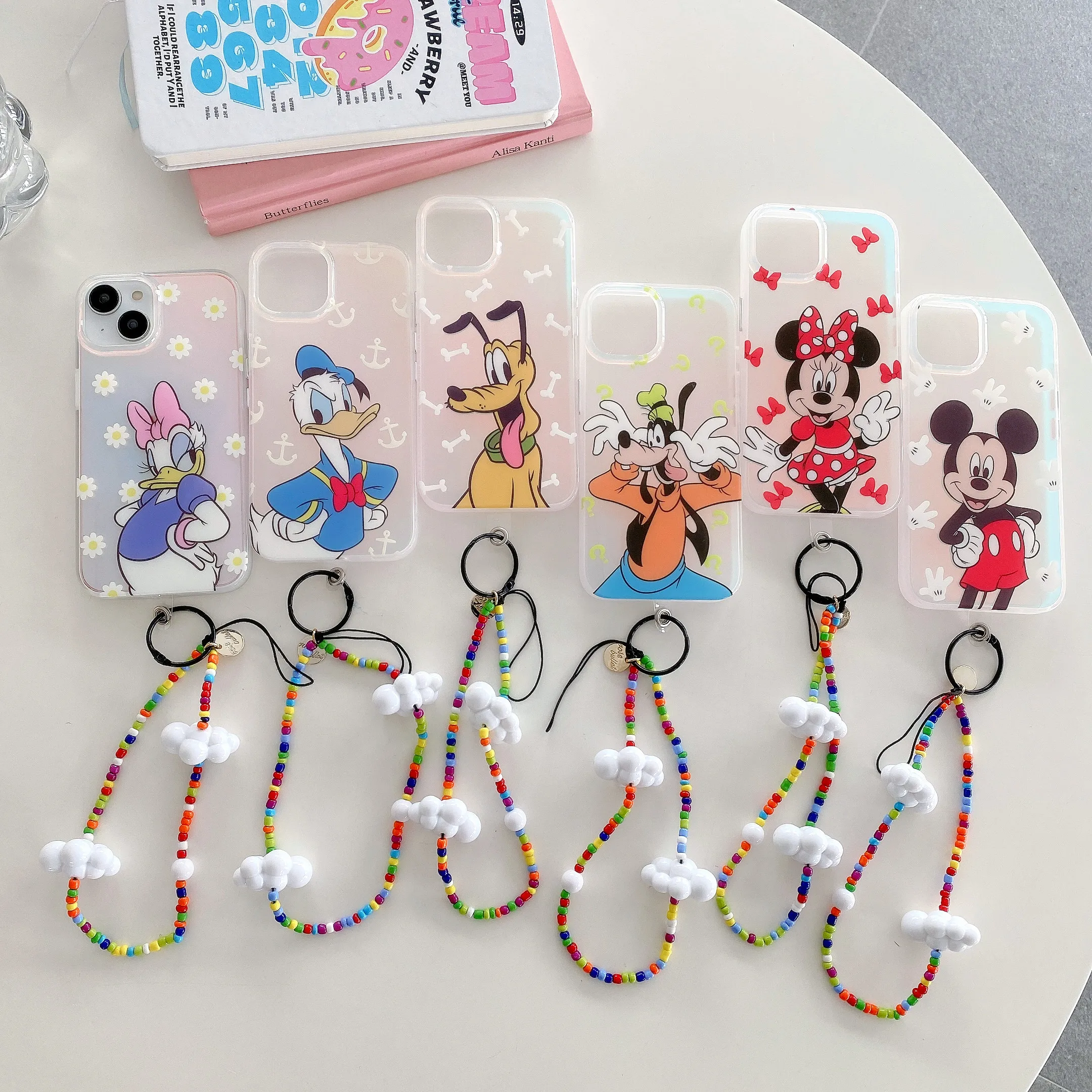 

Disney Disney Mickey Minnie Donald Duck Goofy Lanyard With Heart Phone Cases For iPhone 14 13 12 11 Pro Max XR Anti-fall Cover