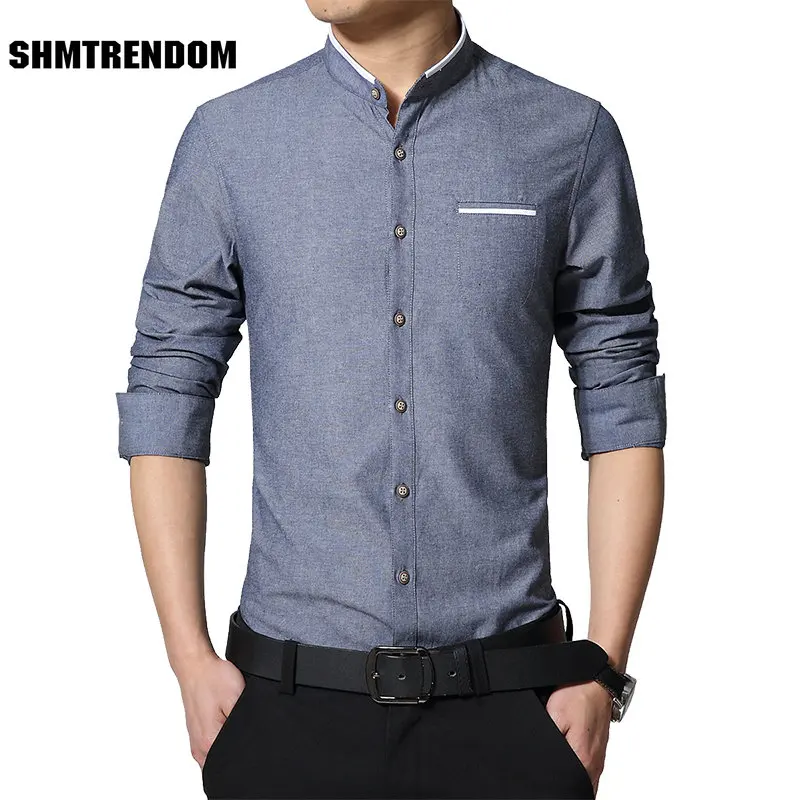 

SHMTRENDOM Solid Colors Shirt Men Spring Long-Sleeve Camisa Masculina Stand Collar Casual Shirts Slim Fit Chemise Homme MC278