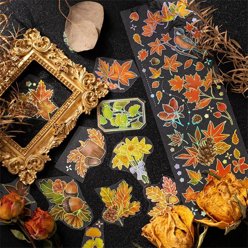 

Decorative Stickers Maple Leaf Collage Notebook Stickers Waterproof And Durable Rich Patterns Structured Notebook Material Paste