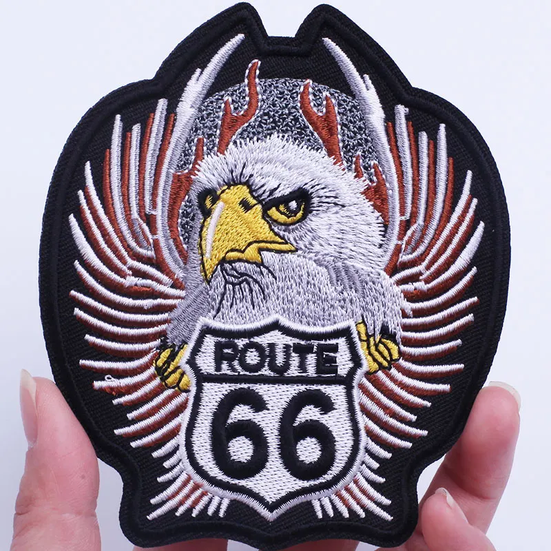 

ROUTE 66 Eagle Wings Patch Badges Iron on Punk Skull Motorcycle Embroidered Patches on Clothes Hippie Fusible Patches Stickers