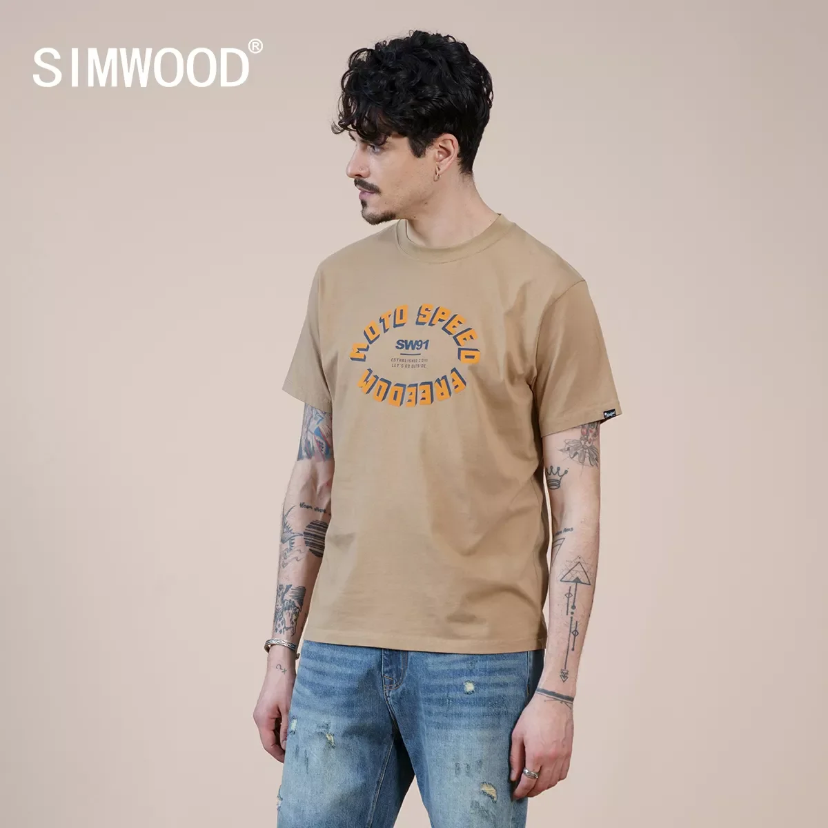 

2022NEW 2022 Summer New Vintage Letter Print 100% Cotton T-shirts American Casual Regular Fit Tops Retro Amekaji Tees