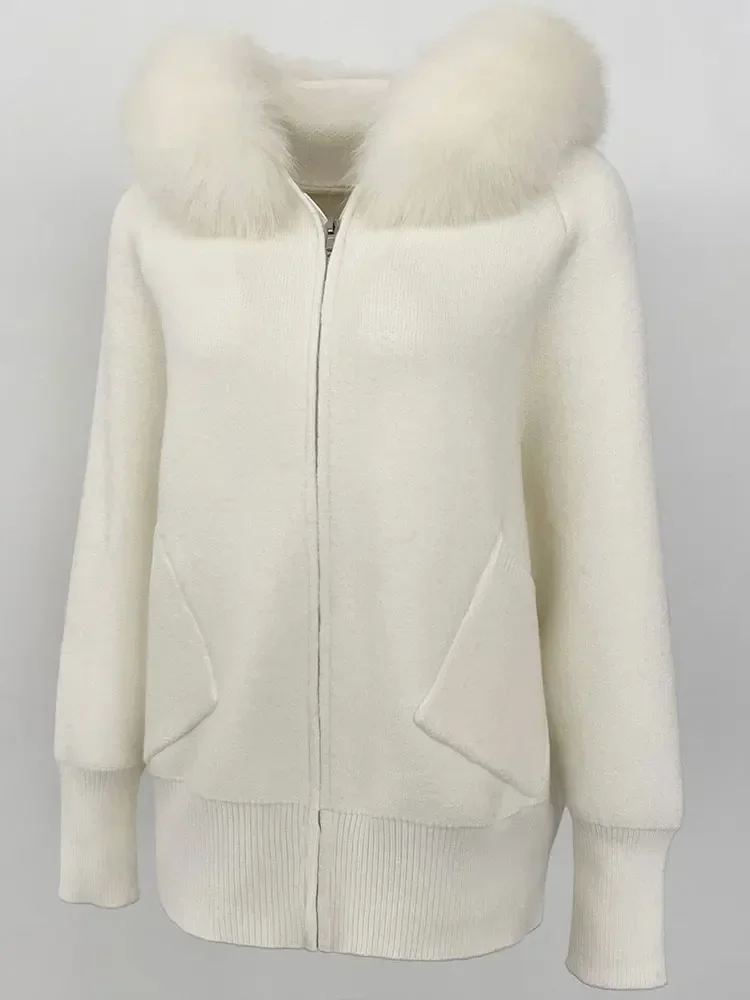 Мода 2024 новый зимний вязаный свитер одного размера с воротником из натурального