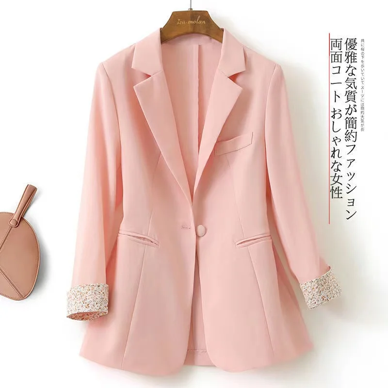 

Summer Blazer Woman 3/4 Sleeve Japan Style Fashion Female Clothing Suit Collar Casual Loose Solid Color Stitching Houthion