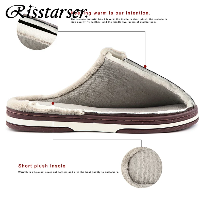 PU Leather Home Slippers For Women 2022 Waterproof Plush Soft Warm Indoor Winter Man Slippers Big Size 50 Non Slip Unisex Shoes