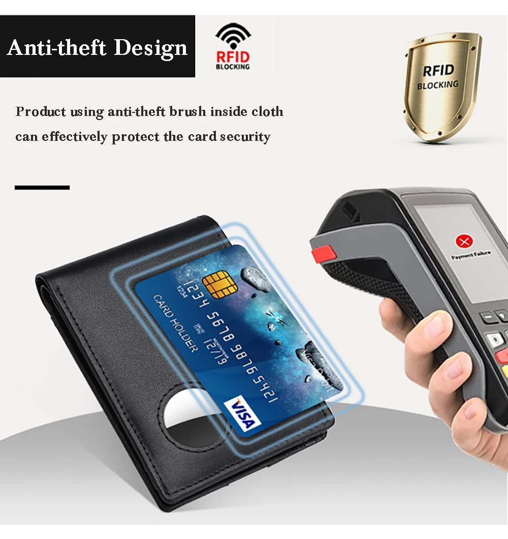 Bisi Goro Multi Card Holder Retro Genuine Leather Dollar Clip Simple RFID Blocking Men's Credit Bank Card Wallet with Air Tag