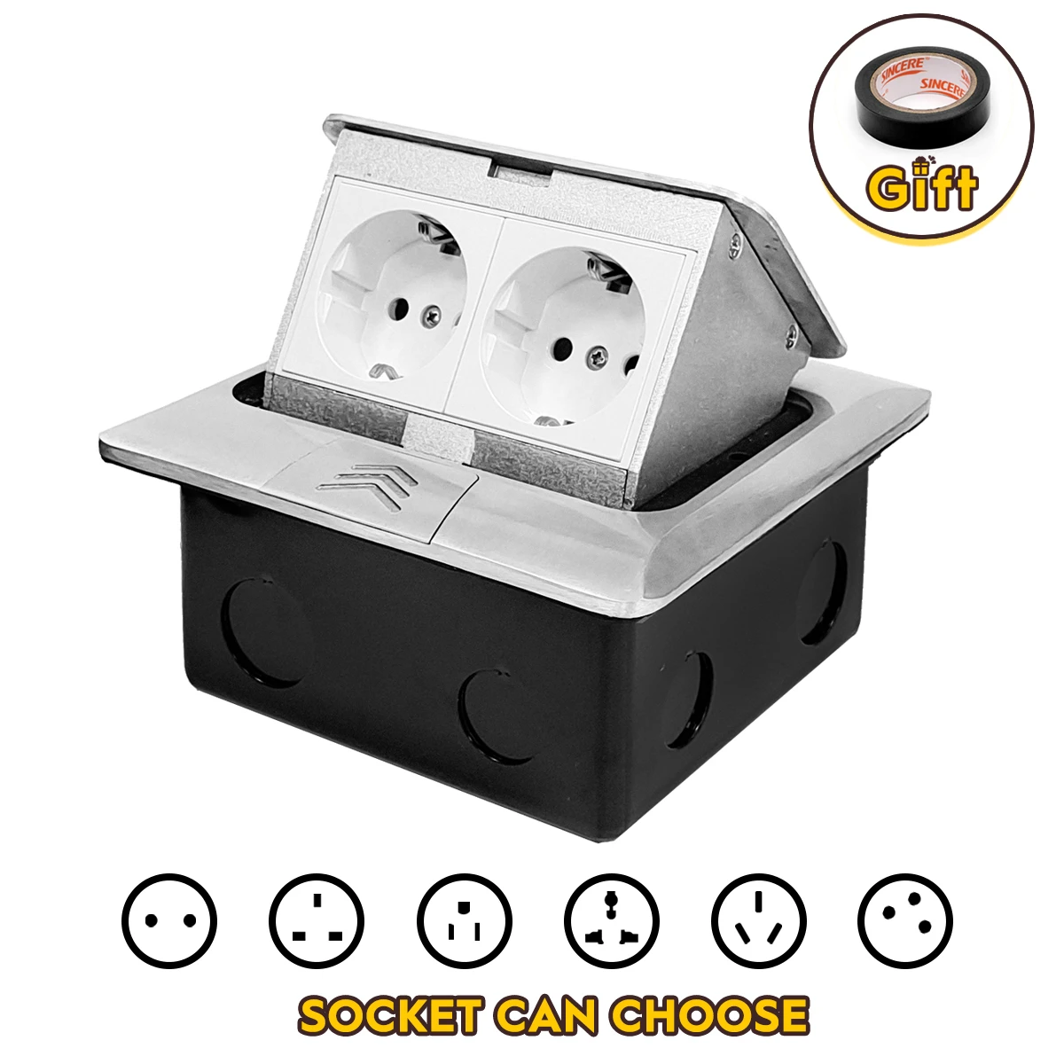 Выдвижная напольная розетка из цельнометаллической панели европейского