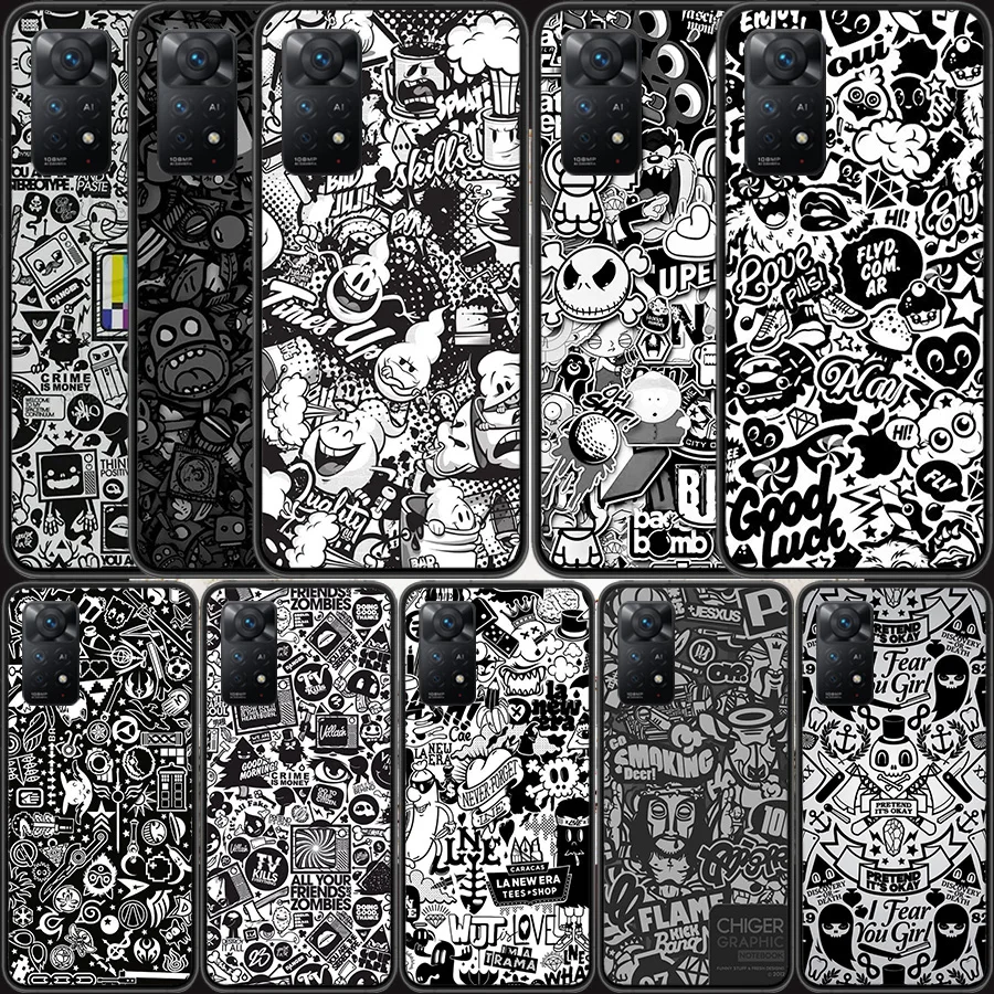 

Black and white hand-painted graffiti Phone Case For Xiaomi Redmi K40 Pro 10 Prime 10A 10C 10X 9 9A 9C 9T 8 8A 7 7A 6 6A S2 K30