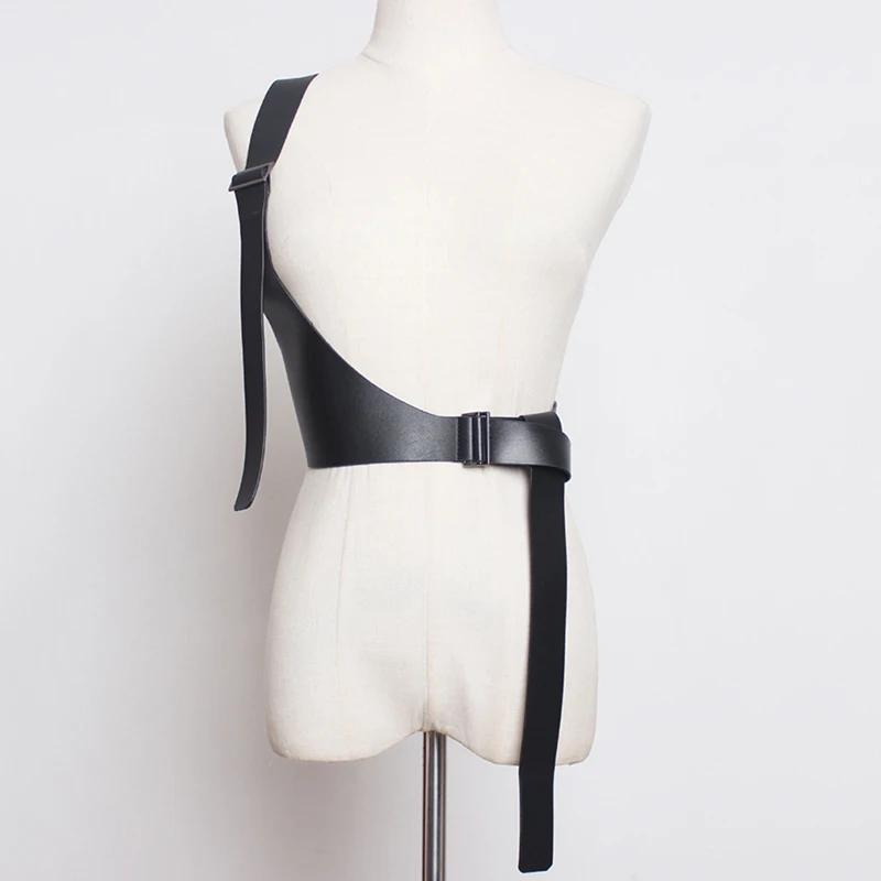 

2022 New Spring PU Leather Corset Vest Strap Belt Brief Irregular Steampunk Harness Strechy Waistcoat Wide Girdle Women Fashion