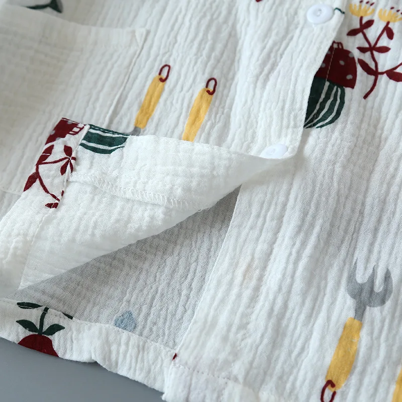 Japanese new ladies spring and summer cotton crepe pajamas two-piece long-sleeved trousers cute plant printing home service set