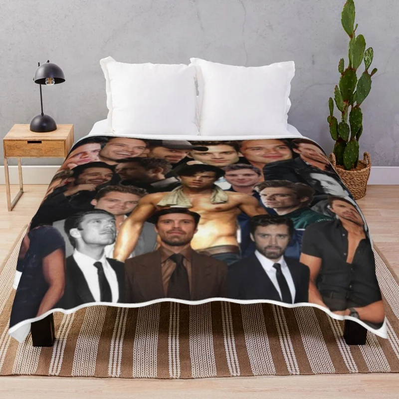 

Sebastian Stan Collage Thick blankets Flannel Spring Autumn Fluffy Throw Blanket for Bed Sofa Camp Office