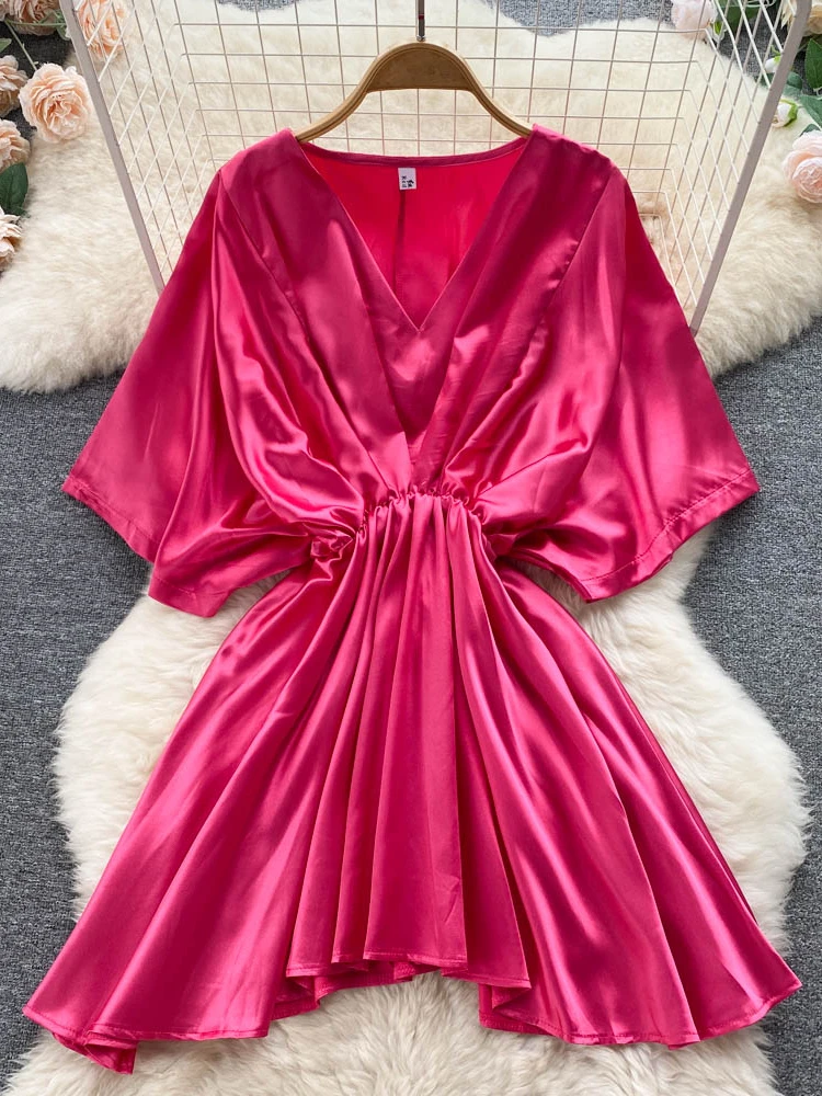 

Женское шифоновое платье Aibeautyer, повседневное однотонное короткое ТРАПЕЦИЕВИДНОЕ ПЛАТЬЕ до середины икры с V-образным вырезом и высокой тал...