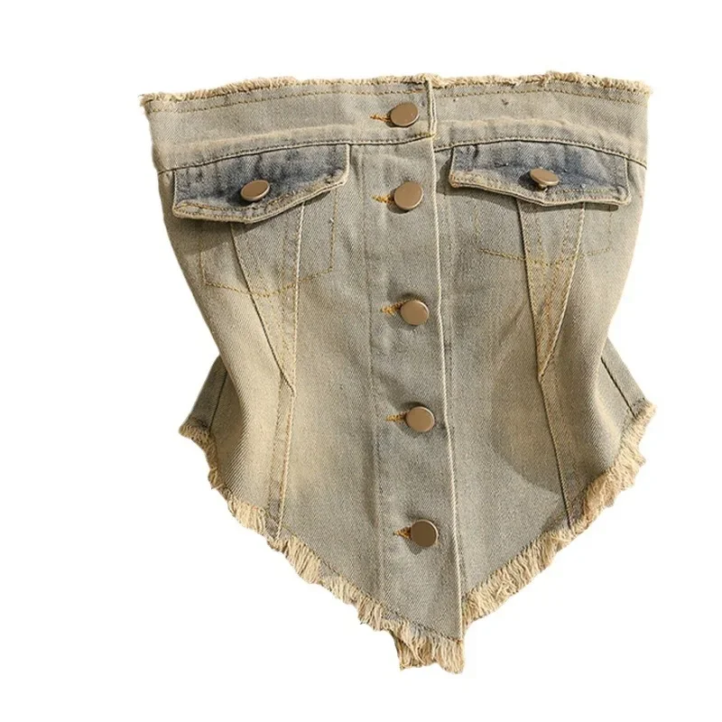 Винтажная джинсовая майка женская укороченная летняя верхняя одежда без