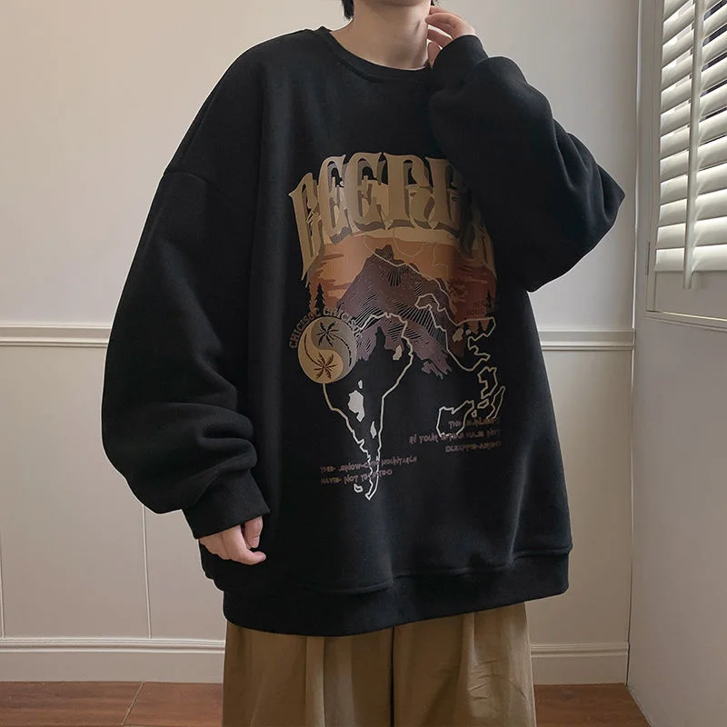 

Privathinker American Vintage Men's Round Neck Hoodies Autumn Fashion Pullovers High Street Male Hip Hop Sweatshirts Large Size